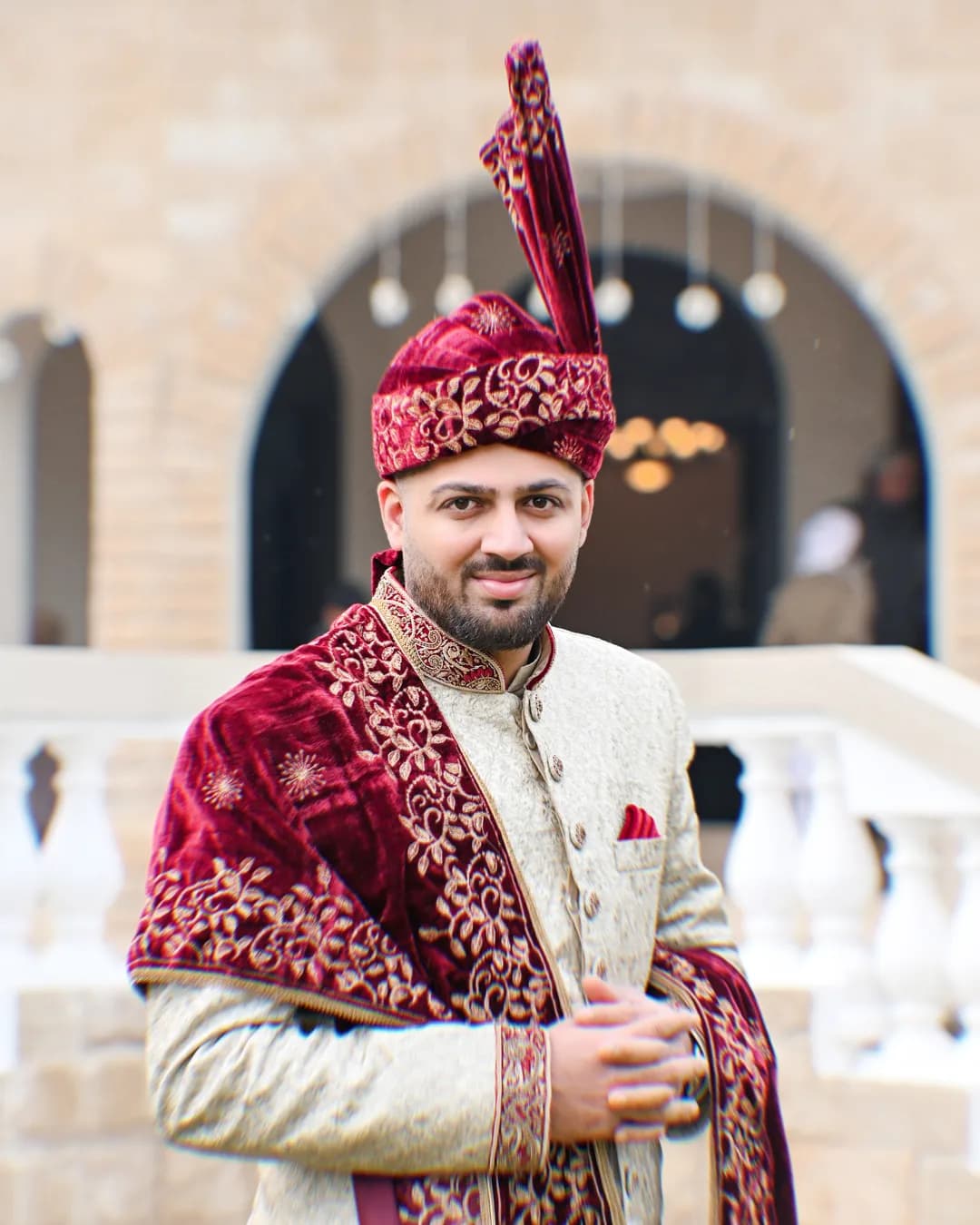 Groom's Velvet Sherwani Portrait