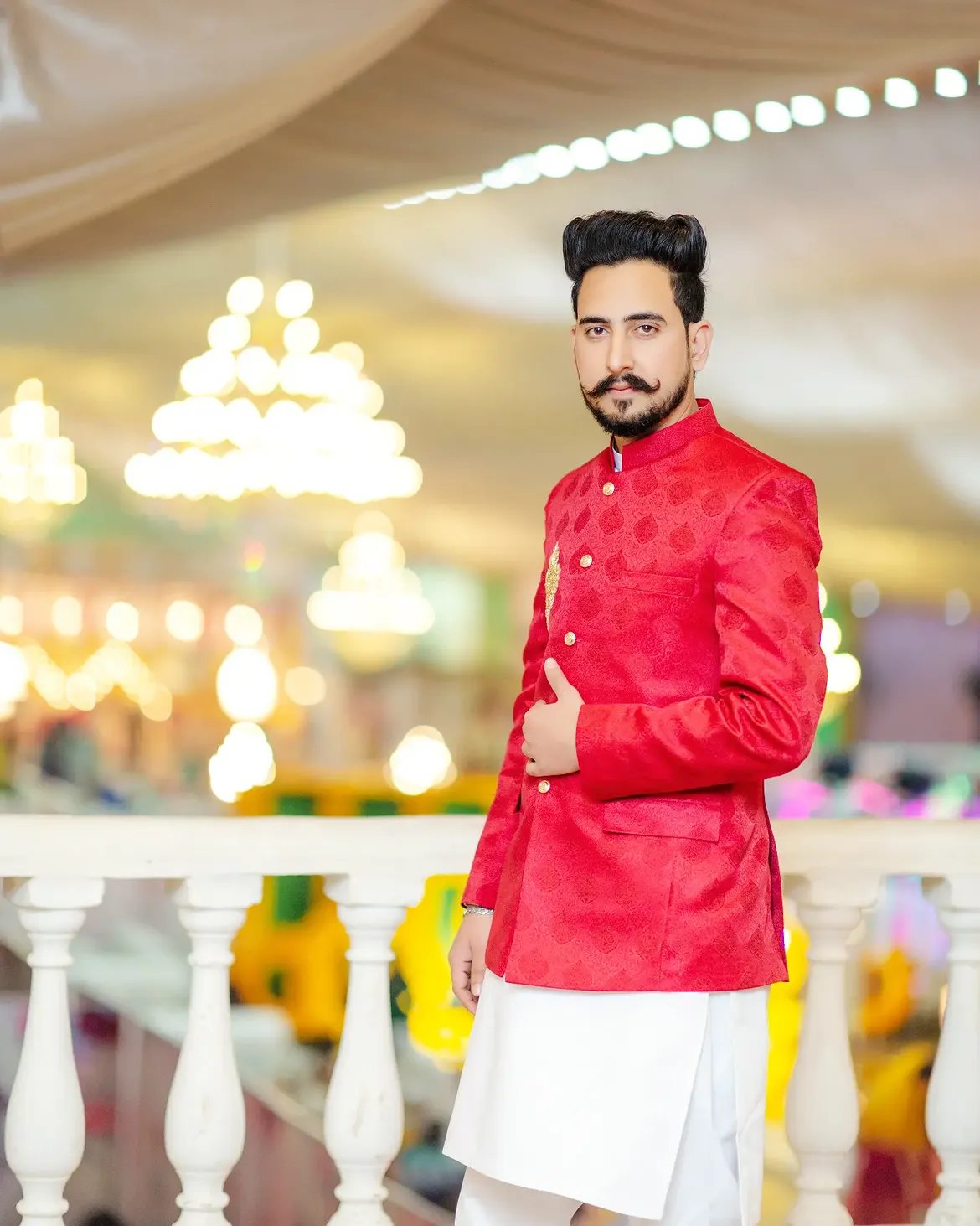 Groom Portrait, String-Light Courtyard